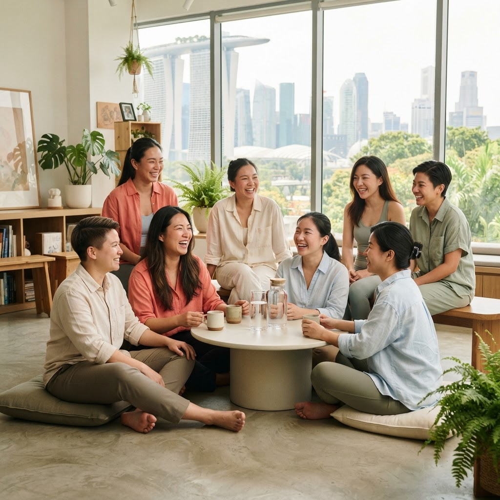 A diverse group of Asian women sharing a wellness moment