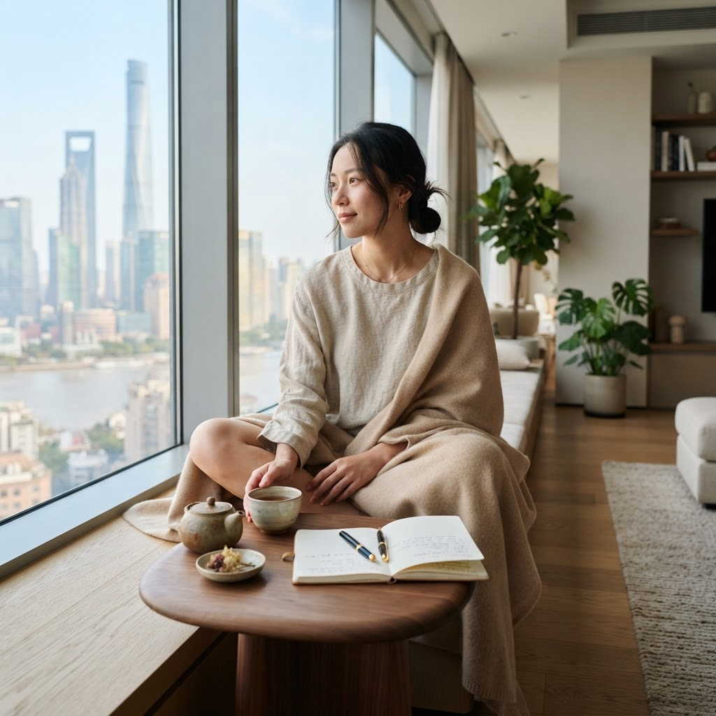 Woman resting near a sunny window