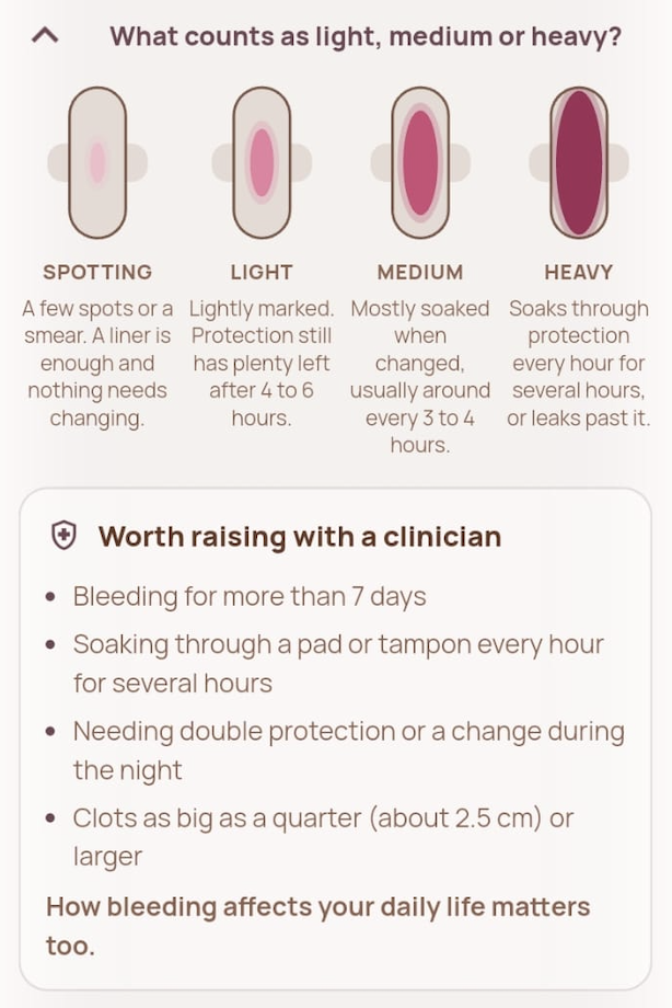 Ovaria app explaining menstrual flow